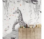 Papel pintado panorámico escenas de jirafas gris claro 510x250cm