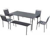 Conjunto de jardín con 2 bancos y 4 sillas de acero gris, palavas - oviala