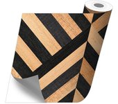 Adhesivo para muebles, armarios, pared, cocina, baños - imitación madera - geométrico madera y negro 50x100 cm