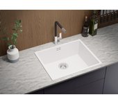 Primagran fregadero cocina blanco 56x47cm, fregadero granito 1 seno + sifón, fregadero sobre encimera al mueble 60cm - london slim