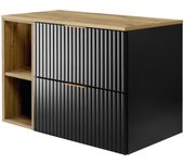 Mueble de baño, negro / roble craft + tirador dorado, 80 x 57 x 46 cm