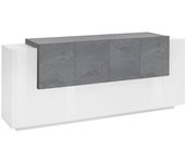Aparador astice, aparador de cocina con 7 puertas, buffet de salón, aparador de cocina, 100% made in italy, 200x45h86 cm, blanco brillo y pizarra