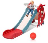 Tobogán infantil 4 en 1, parque infantil plegable para jardín con aro de baloncesto y aro de lanzamiento, aprendizaje de inglés, color rojo