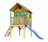 Axi laura casa infantil de madera fsc con tobogan azul | casita de juegos para niños de jardin / exterior | parque infantil en marron y verde