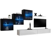 Conjunto de muebles de salón switch xx – blanco y negro brillante – mueble para tv y almacenajes colgantes de diseño
