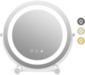 Espejo de maquillaje con iluminación, de maquillaje giratorio de 360 grados, con pantalla táctil, 3 colores de luz y brillo regulable, recargable