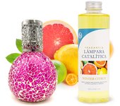 Lámpara catalítica mosaico fucsia + aroma winter citrus 200 ml - elimina malos olores e impurezas, perfuma y mejora la calidad del aire