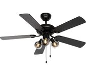Ventilador de techo para habitación mediana con luz negro con interruptor de tirador 3 luces - mistral vidro - para el salón
