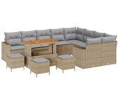 Conjunto de sofá de jardín de 13 piezas con cojines beige de ratán poliéster, conjunto de comedor de jardín de 4 piezas con cojines beige de ratán pol