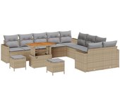 Conjunto de sofás de jardín vidaxl de 13 piezas con cojines beige rattan poliéster acacia, conjunto de comedor de jardín vidaxl de 3 piezas con cojine