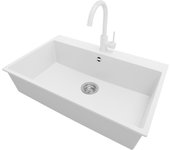 Primagran fregadero granito blanco 78x50cm, fregadero cocina 1 seno + grifo 32x20cm + sifón, fregadero sobre encimera al mueble 80cm - riga