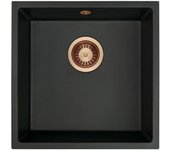Fregadero granitemy universal granito negro 40x40 cm negro sobre encimera, bajo encimera y enrasado con tapón de cobre 1208967114
