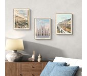 Milán - lote de 3 carteles de la ciudad en estilo vintage (impresión en papel, 40x30 cm, sin marco)