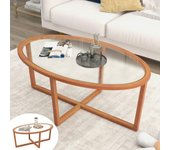Mesa de centro ovalada, mesa de salón con superficie de vidrio templado y marco de madera maciza, mesa de café moderna para salón oficina, carga