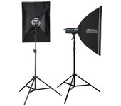 Walimex pro emerger 200 set double - luz de estudio de 200 ws con receptor de 2,4 ghz, corto tiempo de recarga, luz led de modelado, 16 canales y 4...