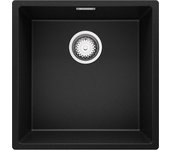 Primagran fregadero cocina negro 46x47cm, fregadero granito 1 seno + sifón, fregadero sobre encimera al mueble 50cm - london slim