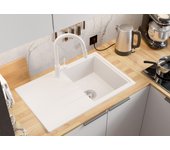 Primagran fregadero cocina blanco 78x50cm, fregadero granito 1 seno + sifón, fregadero sobre encimera al mueble 45cm - milano