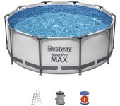 Piscina desmontable tubular bestway steel pro max 305x100 cm con escalera 76x119x163 cm | depuradora cartucho 1.249 l/h