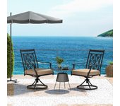 Juego de 2 sillas giratorias metal estampado flores jardín piscina bistró carga 150kg 70x60x92cm marrón