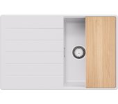 Primagran fregadero cocina blanco 78x50cm, fregadero granito 1 seno + sifón + tabla de cortar, fregadero sobre encimera al mueble 45cm - copenhague