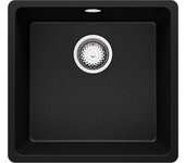 Primagran fregadero cocina negro metallic 46x44cm, fregadero granito 1 seno + sifón, fregadero sobre encimera al mueble 50cm - venecia slim easy