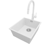 Primagran fregadero granito blanco 41x47cm, fregadero cocina 1 seno + grifo 40x22cm + sifón, fregadero sobre encimera al mueble 45cm - london slim