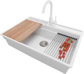 Primagran fregadero granito blanco 78x53cm, fregadero cocina 1 seno + sifón + accesorios, fregadero sobre encimera al mueble 80cm - oslo pocket
