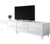 Mueble tv nashville 128, blanco brillante, blanco, número de puertas: 2.00, número de cajones: 4.00, 200x43x45cm