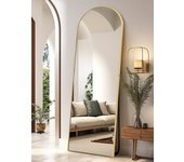 Espejo de cuerpo entero curvado de 161 x 52 cm, gran espejo de pie y pared, ideal para dormitorio, salón, pasillo y entrada, marco dorado