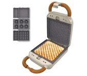 Cecotec sandwichera rock'ntoast retro one beige. tres placas intercambiables, diseño retro, revestimiento rockstone, 700w, indicador luminoso