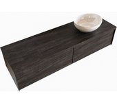 Mondiaz lush 150cm mueble de baño dark brown con 2 cajones. con lavabo derecho sin orificios blanco brillo