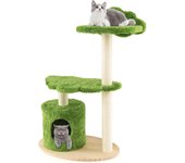 Árbol para gatos de 97 cm con condominio, perca, plataforma, rascador de sisal, torre de actividad de gato de 3 niveles con base de madera para descan