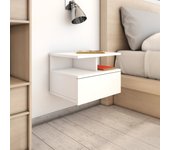 Vidaxl mesita de noche flotante 1 cajón 2 estantes blanco brillo 27x40x31 cm