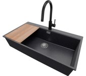 Primagran fregadero granito grafito 88x50cm, fregadero cocina 1 seno + sifón + accesorios, fregadero sobre encimera al mueble 90cm - oslo