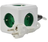 Extensión de alimentación allocacoc powercube extended tipo e de 1,5 m, 5 tomas de ca, para interiores, color verde