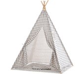 Tienda tipi para niños con lona damero gris y postes de madera ape10003