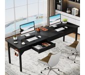 Tribesigns 2m escritorio de estudio con 2 cajones, escritorio para dos personas escritorio de oficina ejecutivo grande, negro