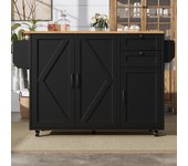 Isla de cocina multifuncional con mesa plegable, gran almacenamiento, ruedas y diseño de madera elegante - 120×92×43cm