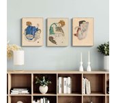 Lote de 3 carteles de estilo nórdico (impresión en papel, 40x30 cm, sin marco): egon schiele, dibujos i