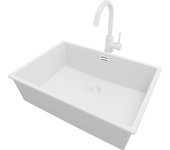 Primagran fregadero bajo encimera todo blanco 66x47cm, fregadero granito 1 seno + grifo 32x20cm + sifón, fregadero cocina al mueble 70cm - london