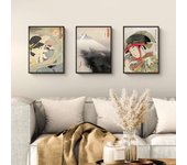 Lote de 3 láminas japonesas (póster sobre papel, 40x30 cm, sin marco): geisha, dragón y samurái