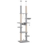 Árbol para gatos pawhut aglomerado de madera gris claro 60x44x255 cm d30-843v00lg