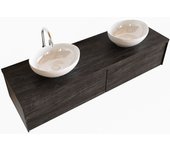 Mondiaz lush 150cm mueble de baño dark brown con 2 cajones. con lavabo doble 2 orificios blanco brillo