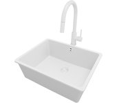 Primagran fregadero bajo encimera todo blanco 56x44cm, fregadero granito 1 seno + sifón + accesorios, fregadero cocina al mueble 60cm - venecia easy