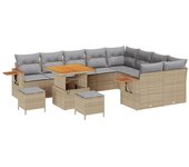 Conjunto de sofás de jardín vidaxl de 12 piezas con cojines beige ratán poliéster acacia, conjunto de comedor de jardín vidaxl de 3 piezas con cojines