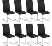Juego de 8 sillas patas de acero salón asiento cocina comedor elegante diseño cuadrado negro 08_0000090