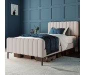 Cama individual tapizada - 90 x 200 cm - con somier y cabecero ajustable - gris y beige - colchón incluido