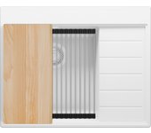 Primagran fregadero cocina todo blanco 62x50cm, fregadero granito 1 seno + sifón + accesorios, fregadero sobre encimera al mueble 45cm - sydney