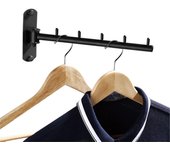 Perchero de pared (negro), perchero de pared, perchero de pared de acero inoxidable con 5 ganchos, tendedero de ropa plegable de pared para balcones