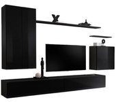 Conjunto de muebles para salón switch ii - negro brillante - mueble para tv y almacenamientos colgantes modernos